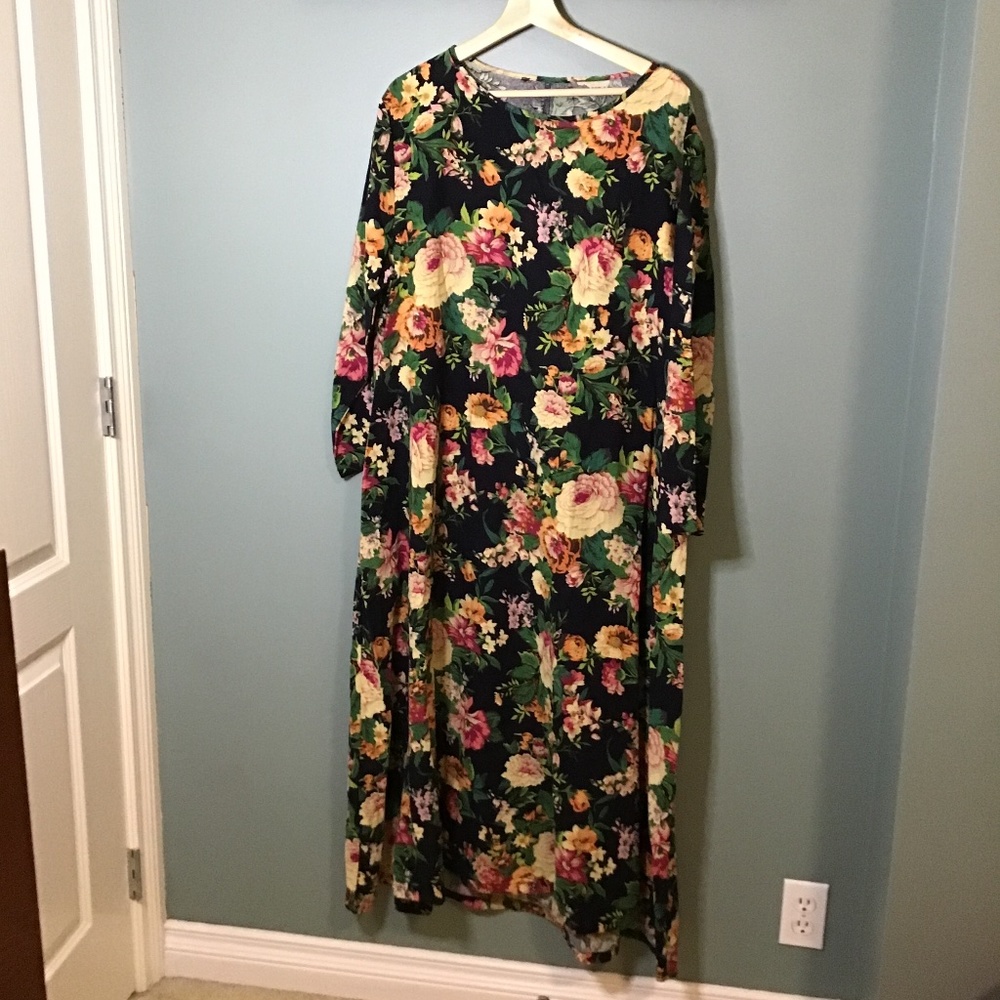 Floral A-line Japanese style cotton dress maxi length